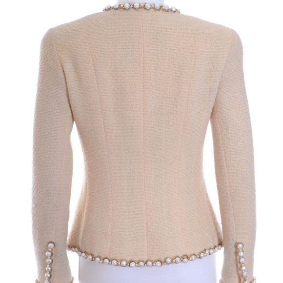 CHANEL ICONIC Ivory Pearl Trim Tweed Lesage Jacket - Picture 3 of 8